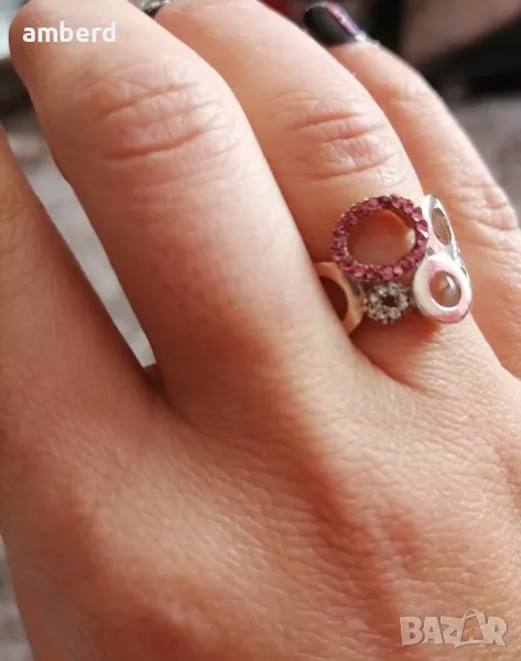 Страхотен сребърен пръстен с розови циркони - модел R016, снимка 1