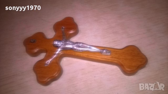 Дървен кръст с христос-бронз/сребро-20Х13см-внос швеицария, снимка 4 - Колекции - 27397901