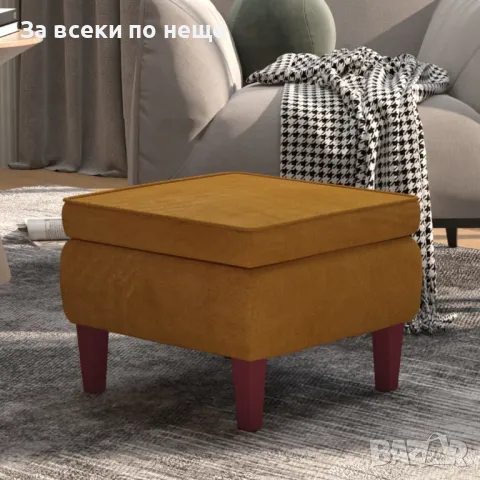 Табуретка с дървени крака, кафява, кадифе Код P425, снимка 2 - Дивани и мека мебел - 50062279