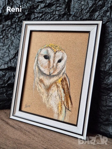 Сова, картина пастел, оригинал, снимка 2 - Картини - 53061939