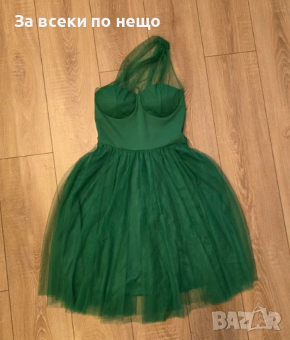 Дамска Зелена Официална Къса Рокля С Тюл Код Amel-Rea6