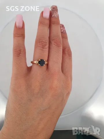 Позлатен Пръстен с Рубин и Сапфир, снимка 2 - Пръстени - 49660063
