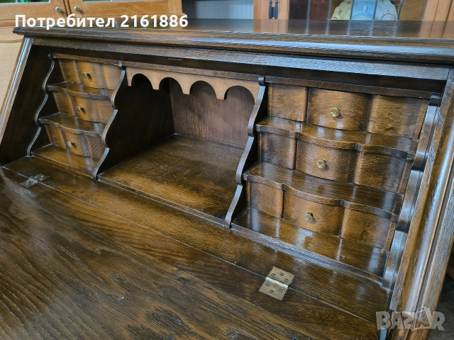 3966 Дъбово писалище с месингови дръжки , снимка 4 - Шкафове - 52885594