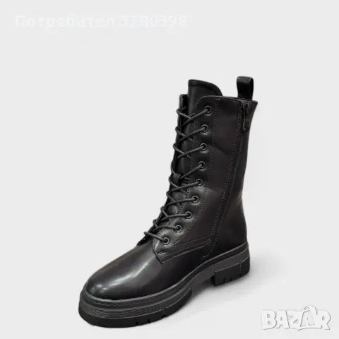 Високи дамски боти тип кубинки с връзки и цип модел: H029-1 black, снимка 3 - Дамски боти - 47447824