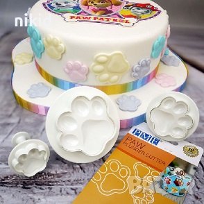 Пес Патрул Paw Pes Patrol 3 бр лапа лапи резци резец с бутало форми форма за сладки тесто фондан, снимка 2 - Форми - 37462128