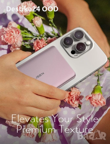 Ултра тънка MagSafe външна батерия 5000mAh безжична – розова, снимка 4 - Друга електроника - 53418085