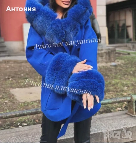 Палто кашмир с естествен косъм, снимка 2 - Палта, манта - 53507828