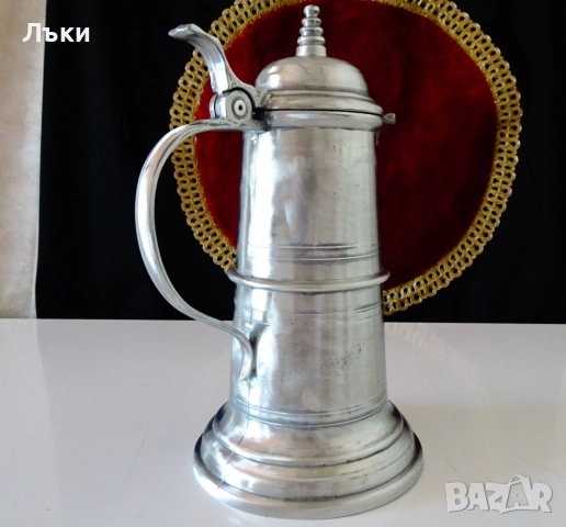 Кана от калай,калаена кана с капак,средновековен дизайн. , снимка 6 - Антикварни и старинни предмети - 51515248