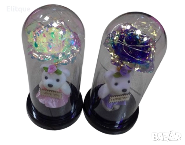 Вечна роза в стъкленица с мече с поличка и лед светлина , снимка 4 - Други стоки за дома - 52904074