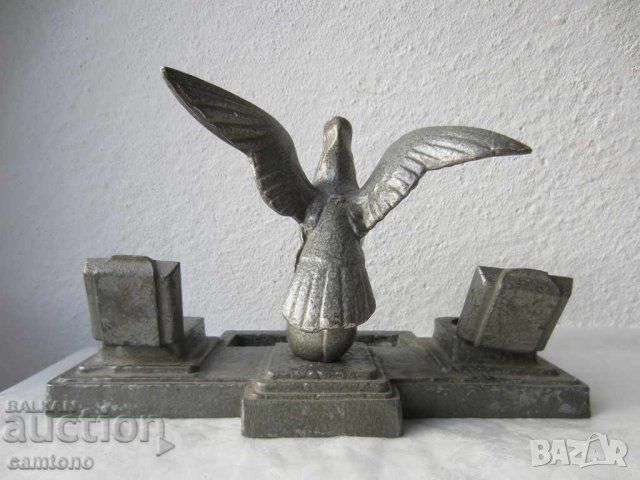 мастилници, стари, СТАРА БЪЛГАРСКА МАСИВНА МЕТАЛ МАСТИЛНИЦА, ГЪЛЪБ птица, пиле, барок, фигура антика, снимка 4 - Антикварни и старинни предмети - 28898864