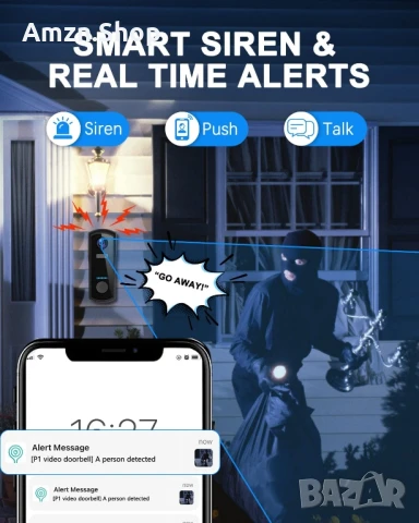 Безжичен Smart видеозвънец , звънец с камера Безжична видеокамера за врата UCOCARE , снимка 3 - Други - 51220661