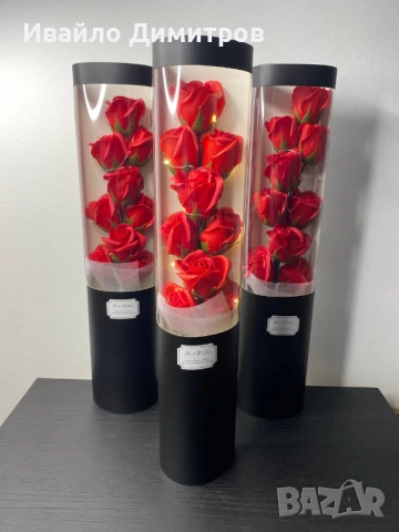 Букет ароматни рози в специална опаковка и LED лампички, снимка 2 - Декорация за дома - 53495691