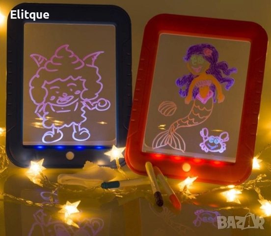 Светещ таблет за рисуване Magic Sketch Pad / 1 х Таблет/ 3 х Двустранни неонови писалки/ 1 х Гъба за