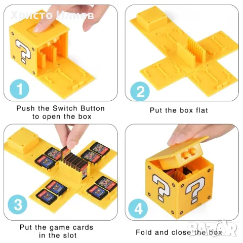 Nintendo Switch Кутия за Съхранение на 16 карти игри Super Mario Червено кубче Нинтендо Органайзер, снимка 5 - Игри за Nintendo - 47292990