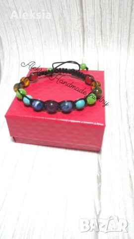 Ръчна изработка плетена гривна седем чакри 7 естествен камък , снимка 7 - Гривни - 39388786