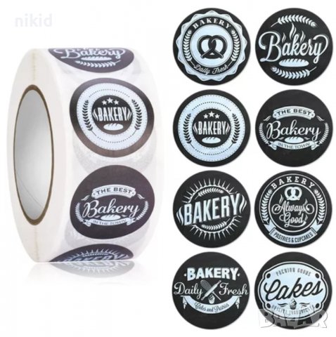 Пекарна bakery черни 100 бр малки самозалепващи лепенки стикери за ръчна изработка за подарък