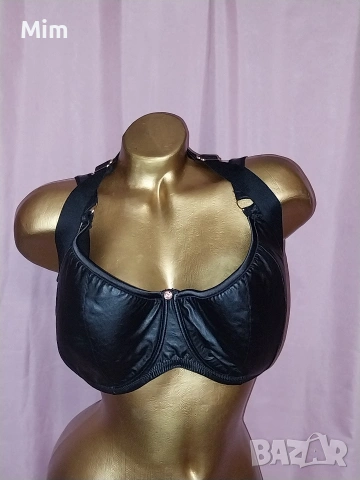 Scanlilly 85 K Черен кожен сутиен за много едра дама 