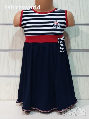 Нова детска моряшка рокличка с висока талия от 1 година до 14 години