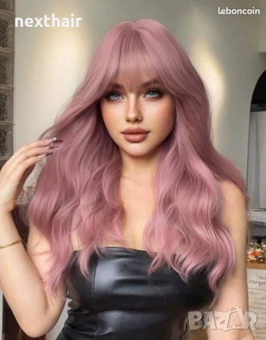 70 см чуплива перука цвят пепел от рози с бретон, снимка 2 - Аксесоари за коса - 50655423