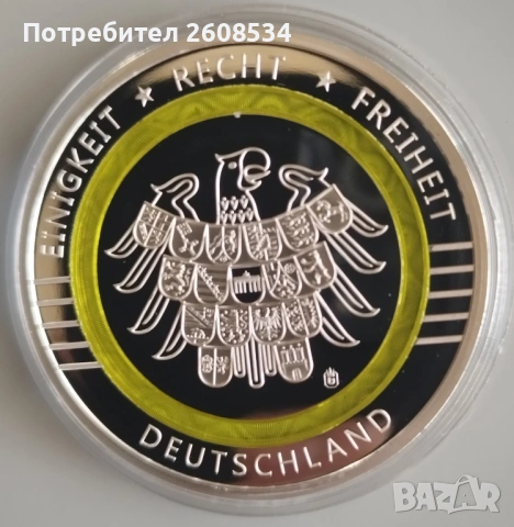 ПОСРЕБРЕН ПЛАКЕТ С ИНТЕГРИРАН ПОЛИМЕРЕН ПРЪСТЕН - ГЕРМАНИЯ , снимка 2 - Нумизматика и бонистика - 53527583
