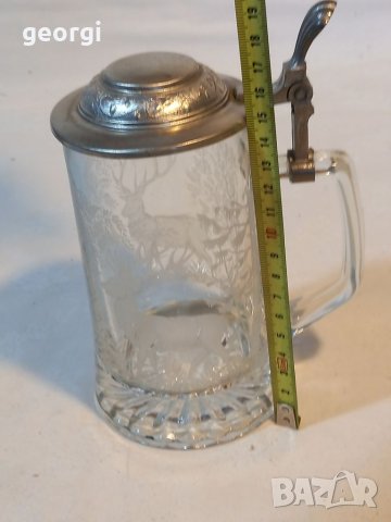 Немска стъклена гравирана халба, снимка 7 - Чаши - 38519792