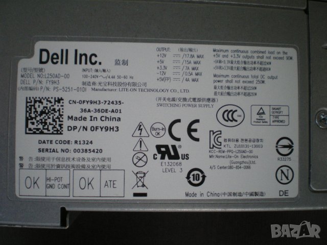 Захранване за DELL Vostro 220S,230S Inspiron 530S,531S,545S Optiplex 990 790 390 3010 7010 9010, снимка 3 - Захранвания и кутии - 43185001