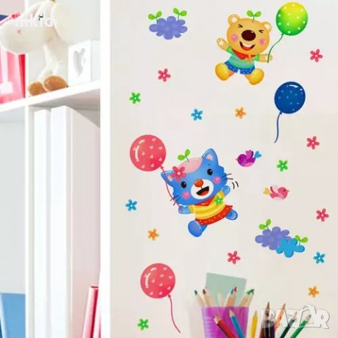 Пъстър въздушен Аеро балон с балончета и слонче детски самозалепващ стикер лепенки за стена детска , снимка 3 - Други - 35560736