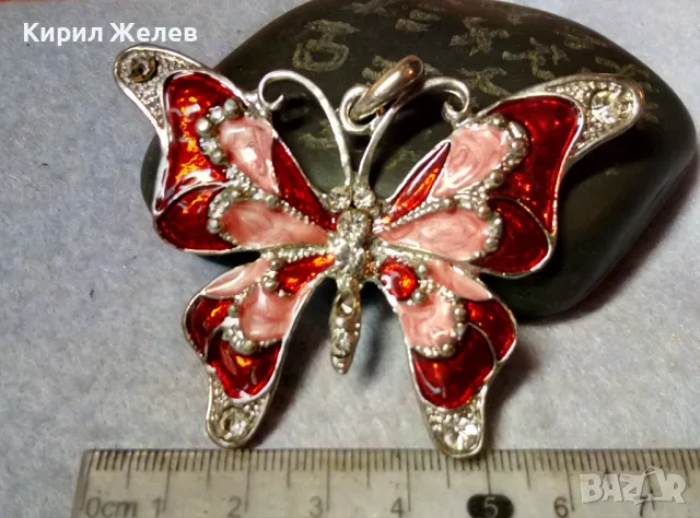 ПРЕЛЕСТА ФЕШЪН АРТ ВИСУЛКА ЕМАЙЛИРАН ФИГУРАЛЕН СРЕБРИСТ МЕДАЛЬОН ПЕПЕРУДА с КРИСТАЛЧЕТА 48820, снимка 5 - Колиета, медальони, синджири - 48842388