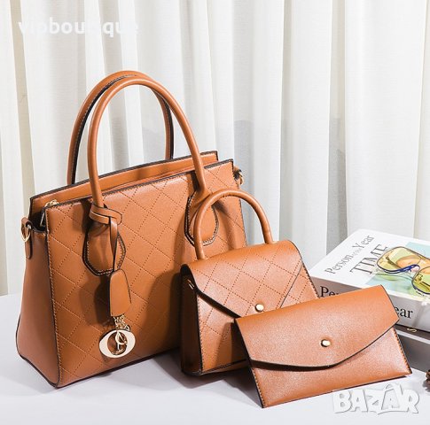 Кафява Кожена Дамска Чанта Сет Комплект, снимка 3 - Чанти - 43064326