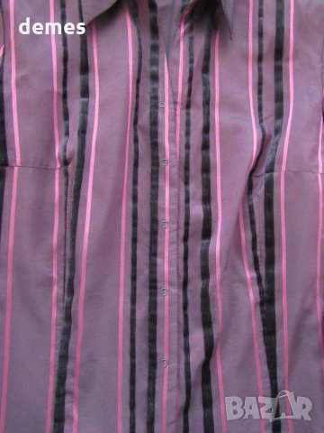  Дамска лилава блуза райе от тафта, размер 50, снимка 5 - Блузи с дълъг ръкав и пуловери - 27970774