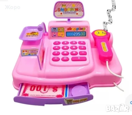 Детски касов апарат с продукти и пари с звук и светлина розов 154922, снимка 5 - Образователни игри - 47608098