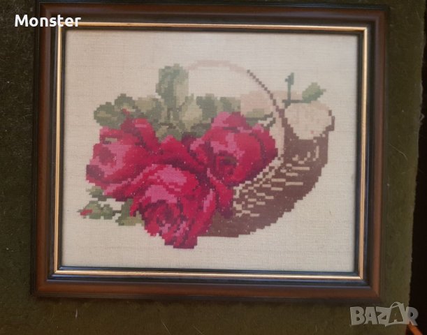 Гоблен"Кошница с рози"23/27, подходящ за дома или за подарък, снимка 1
