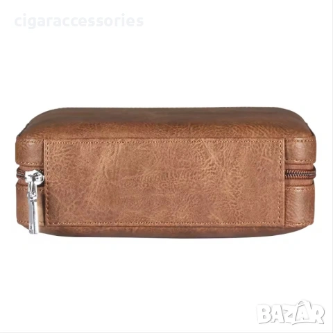 Преносим кожен хумидор за 4 пури от естествена кожа – черен / кафяв, снимка 2 - Табакери - 53215199