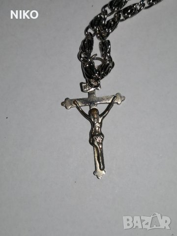 Продавам, Старинен сребърен кръст с Исус - разпятие Христово с 2 сребърни синджира, снимка 4 - Колиета, медальони, синджири - 33013340