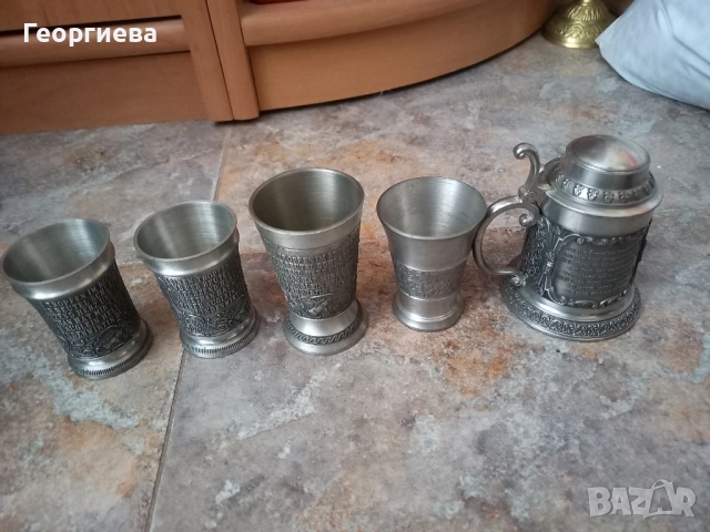 Оловно-цинкови немски чашки и малка халба, снимка 5 - Антикварни и старинни предмети - 51702934