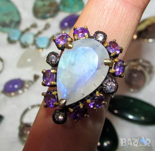 925 сребърен пръстен с лунен камък халка 1.9, подходящ за подарък №236, снимка 3 - Пръстени - 44018648