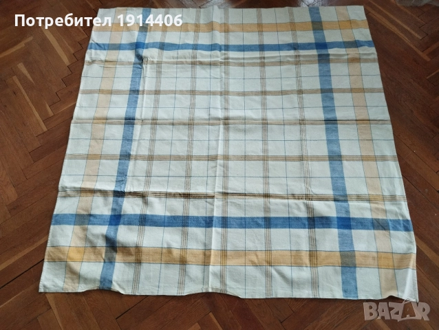 Покривка ленена, каре, лен - 100 %, жълто и синьо, 1.30 м./1.22.м., снимка 5 - Покривки за маси - 51870840