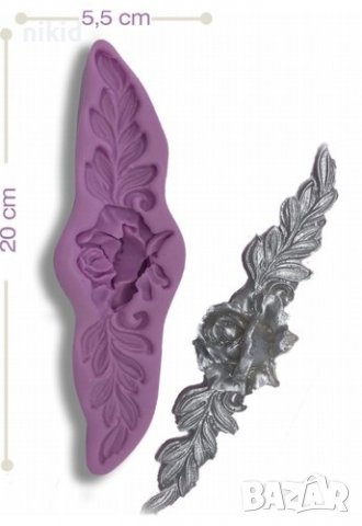 Огромен борд роза с листа бордюр ивица декор силиконов молд форма фондан гипс шоколад декор, снимка 2 - Форми - 37398962