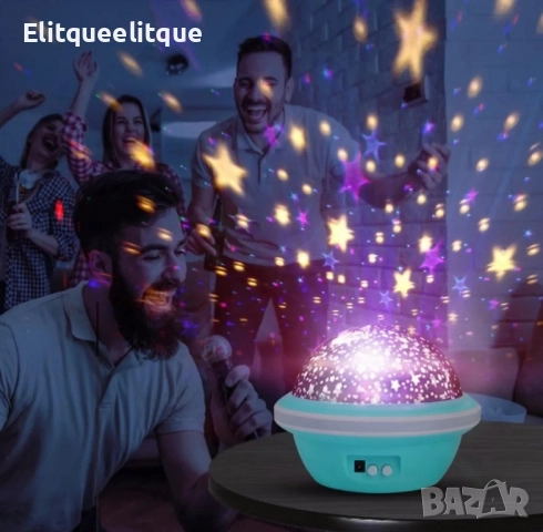 Цветна LED нощна лампа НЛО проектор със звездно небе, звезди и луна за детската стая и спокоен сън, снимка 2 - Настолни лампи - 52330959