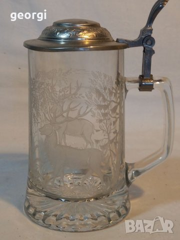 Немска стъклена гравирана халба, снимка 3 - Чаши - 38519792