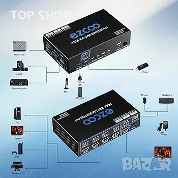 USB 3.0 HDMI KVM превключвател 4 компютър 1 монитор 4K 60Hz SPDIF L/R Extractor - USB превключвател, снимка 7 - Друга електроника - 48732209