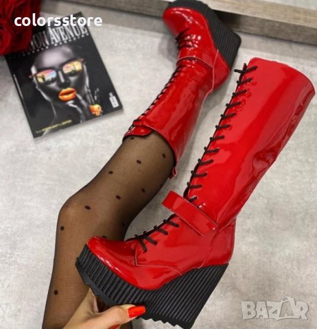 Ботуши на платформа - червен лак - 1905