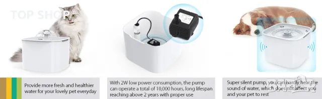 Воден фонтан за котки Sailosun 2L, снимка 4 - За котки - 48507923