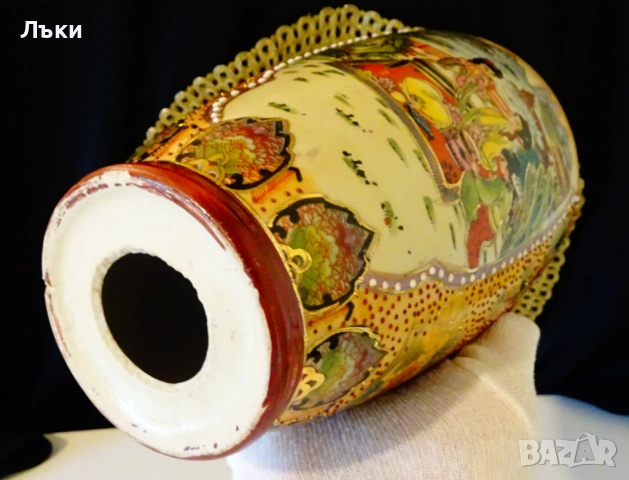 Японски свещник,японски порцелан Сацума и чиста мед. , снимка 11 - Антикварни и старинни предмети - 52506461