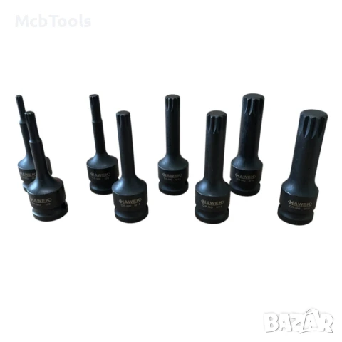 Комплект ударни битове 1/2” – SPLINE 8 части – HAWEK, снимка 2 - Други инструменти - 51210367