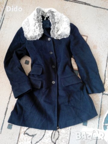 Черно палто с подарък яка, снимка 4 - Палта, манта - 26480624