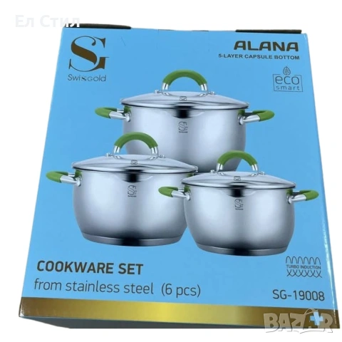 Комплект тенджери – 3 броя с капак от неръждаема стомана с 5-слойно капсулно дъно, снимка 4 - Съдове за готвене - 53574076