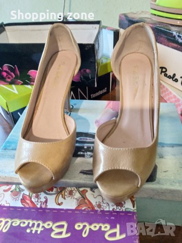 Дамски елеантни обувки на стабилен ток в бежаво, снимка 2 - Дамски елегантни обувки - 39041798