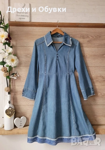 Дънкова винтидж рокля с дантела , снимка 2 - Рокли - 52772904