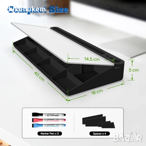 Стъклена дъска за бюро с органайзер, бяла, с маркери и чекмедже за офис и home office, снимка 2 - Други стоки за дома - 52638147